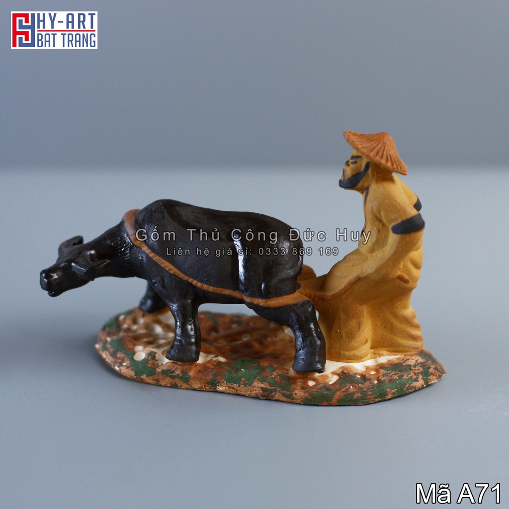 Tượng gốm lão nông cày ruộng phụ kiện trang trí tiểu cảnh hòn non bộ bể cá chậu cây bonsai