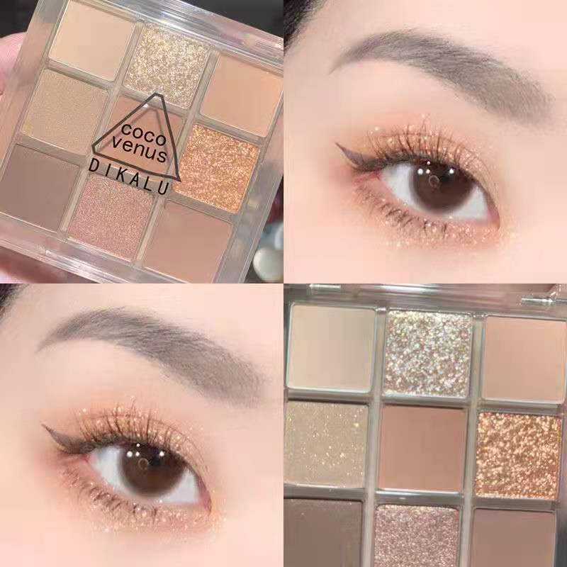 Bảng Phấn Mắt 9 Màu Sắc Hiệu Ứng Lì / Ánh Nhũ Chống Nước Lên Màu Cực Chuẩn