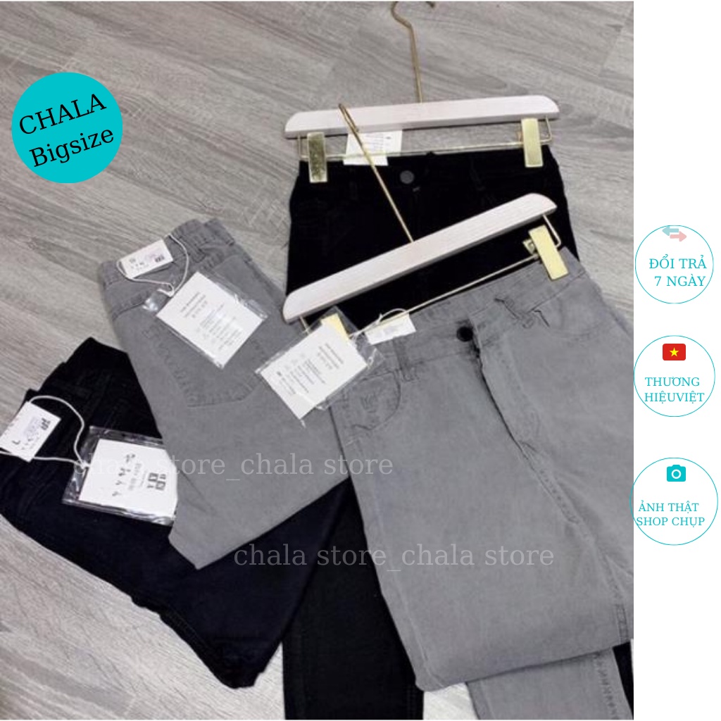 Quần Bò Giấy Nữ Cạp Cao Chala , Quần Jean Một Cúc Khóa Trước Dáng Dài Phong Cách Công Sở Đi Học