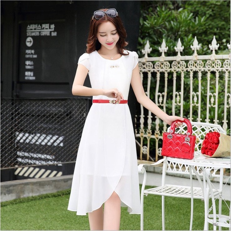Váy nữ trắng thiết kế dự tiệc, Đầm xòe sang trọng trẻ trung xinh xắn Da49