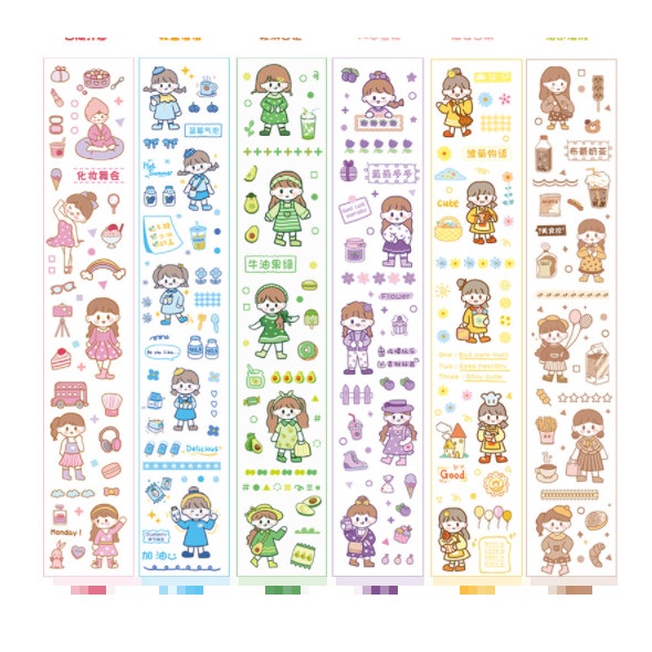 Hình dán sticker nền mờ hình cute mẫu thỏ, gấu, cô gái, công chúa, động vật hoạt hình dễ thương