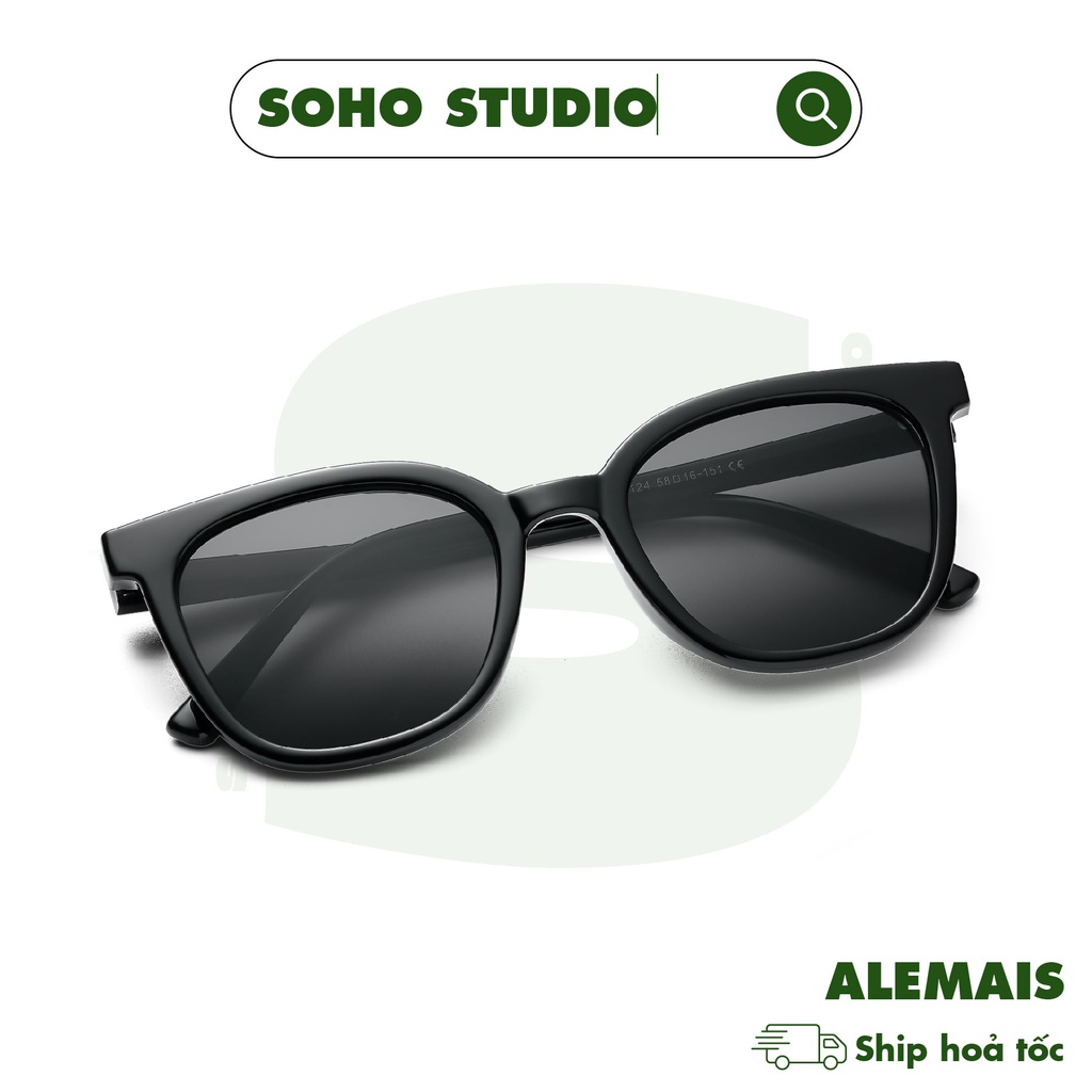 Kính mát nam nữ thời trang Soho Studio gọng vuông chữ nhật ALEMAIS rayban màu kính đen ngầu, ghi trong, chống ánh sáng