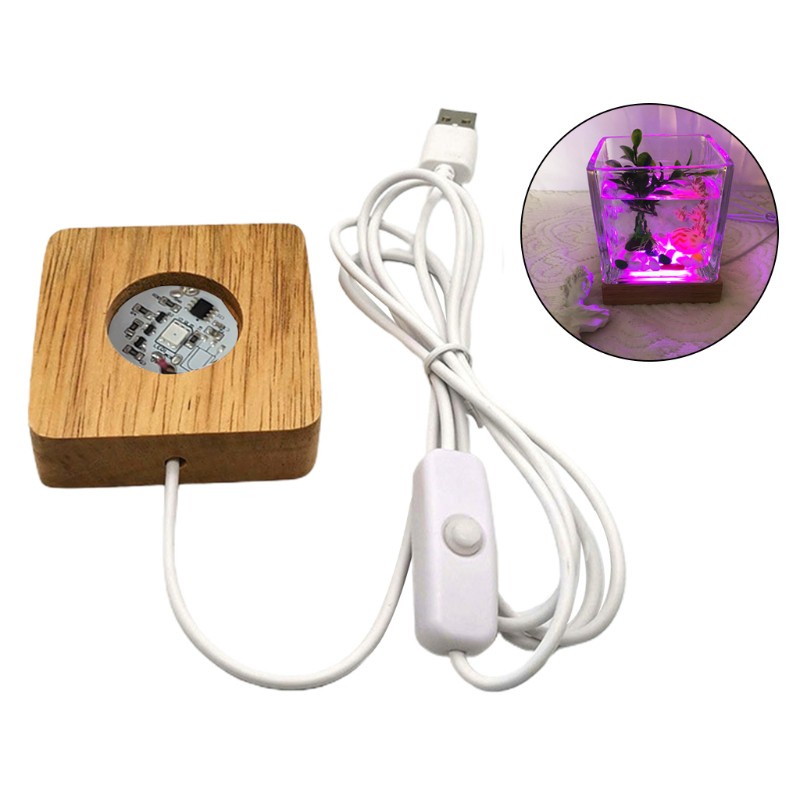 Đế đèn LED hình vuông bằng gỗ dùng để trưng bày đồ trang trí nghệ thuật bằng pha lê thủy tinh nhựa resin handmade