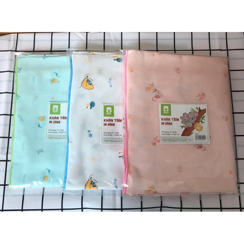 Khăn tắm in hình cao cấp Mipbi 4 lớp 100% cotton tự nhiên TH01 (Túi 1 chiếc 75x85cm)