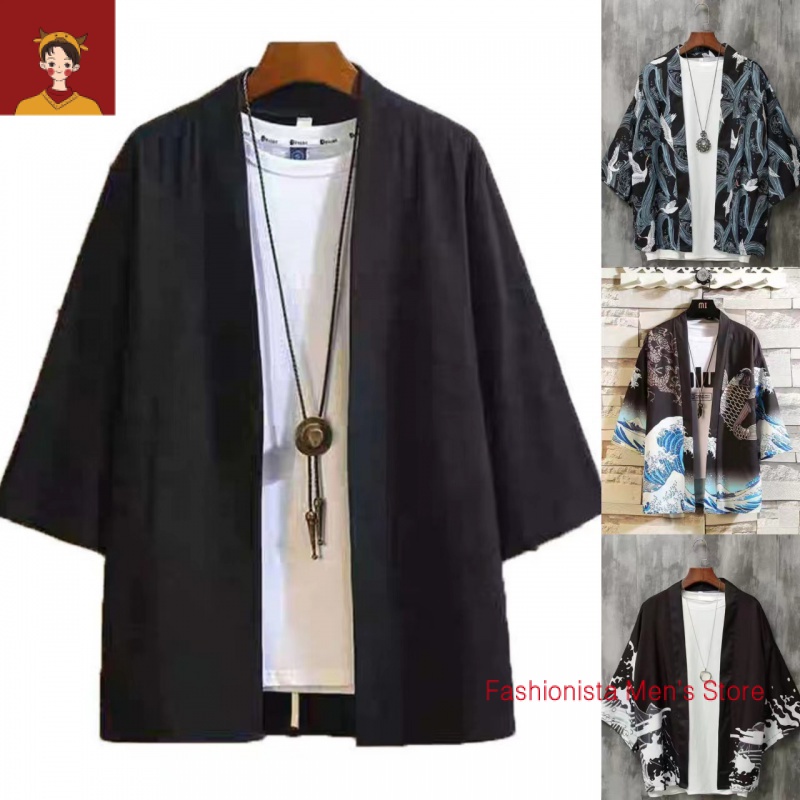 Áo Sơ Mi Kimono Nhật Bản lelaki Màu Tối Phong Cách Samurai Haori Cho Nam