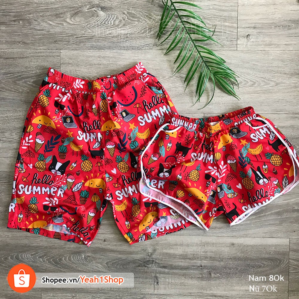 [Yeah1Shop]- Quần đôi đi biển chó Summer đỏ (nam nữ )