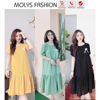 Đầm bầu công sở chấm bi cổ bèo phối trắng dáng suông tay bồng M2301 ONESIZE đến 68kg diện được hết thai kỳ và sau sinh