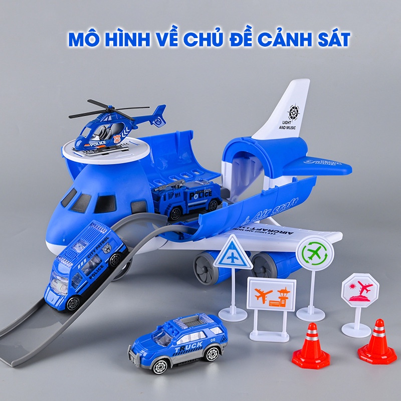 Mô Hình Máy Bay Biến Hình Kèm Nhiều Ô Tô Cảnh Sát, Cứu Hoả Siêu Đẹp Kích Cỡ Lớn Cho Trẻ Em.