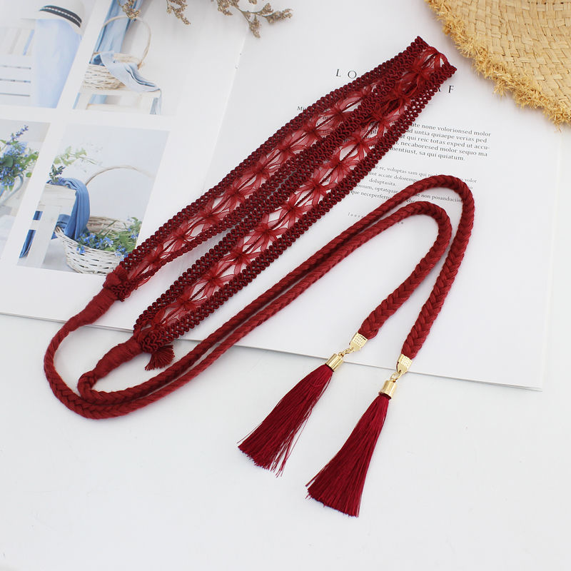 Thắt Lưng Bện Dây Cotton Phối Ren Mỏng Phong Cách Hàn Quốc Mới 2021