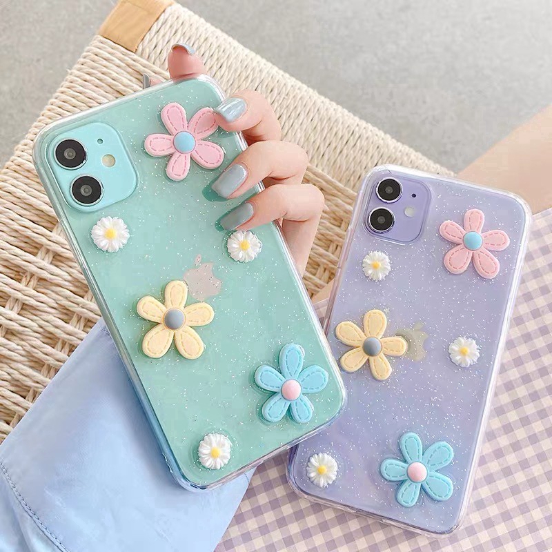 3D Cuty Daisy Flower Clear Soft Case OPPO Realme XT,X2,5,5i,C3,X2 Pro,6 Pro,5 Pro,RENO 10X Zoom,Reno2,2F,2Z,3,3 Pro,Z,4,4 Pro 5 5G Glitter Case Phone Cover