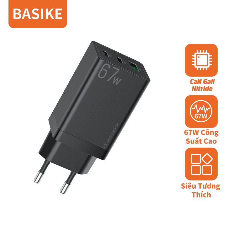 Củ sạc nhanh Basike AE100 67W sạc nhanh 4.0 QC 3.0 PD USB Type C cho điện thoại laptop,tablet PC,Phone