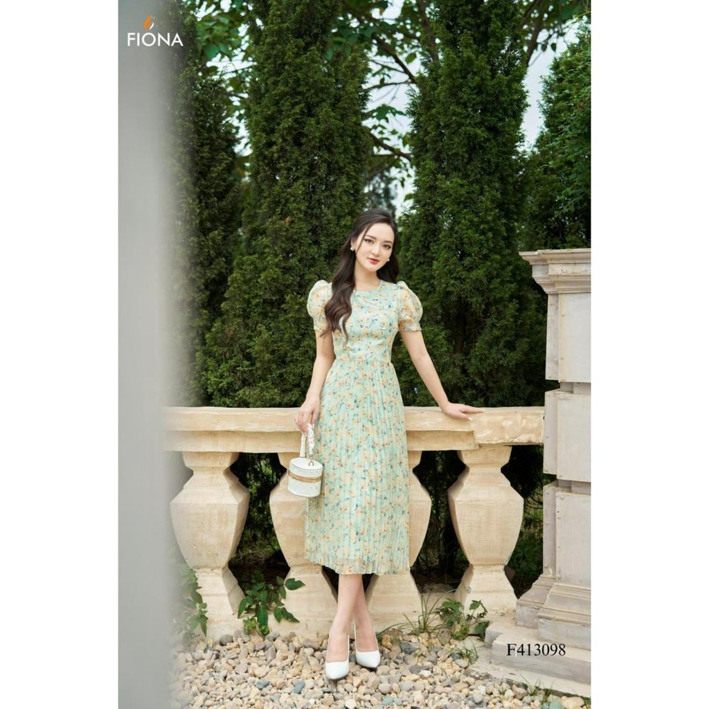 Đầm thiết kế cao cấp FIONA váy công sở nữ hoa nhí xếp ly dáng dài trẻ trung tay bồng F413098