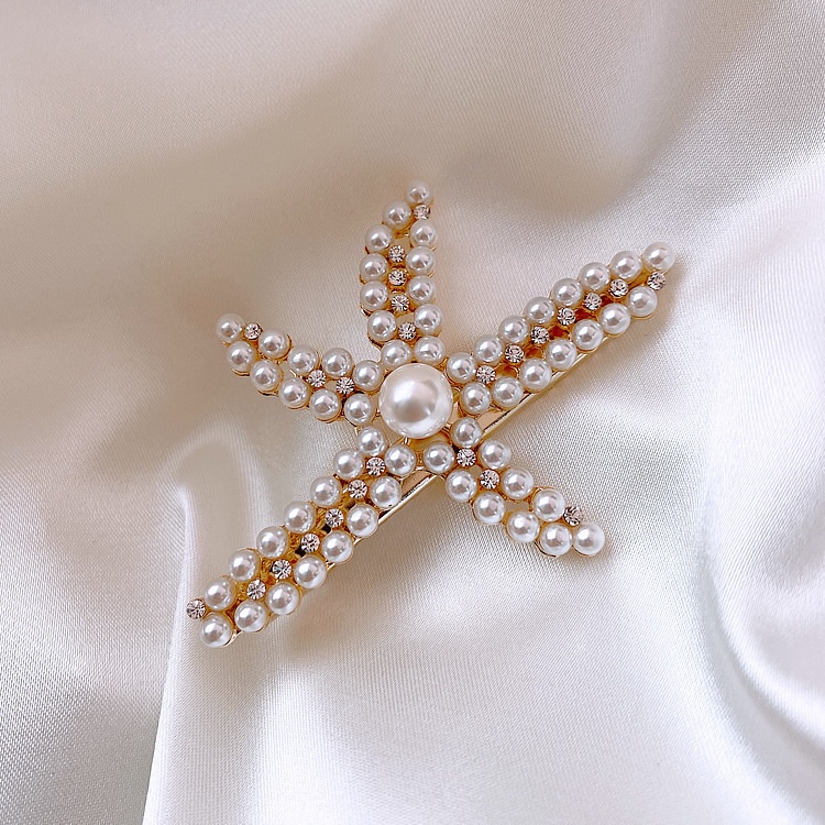 Kẹp tóc hình sao biển đính ngọc trai giả thời trang cho nữ