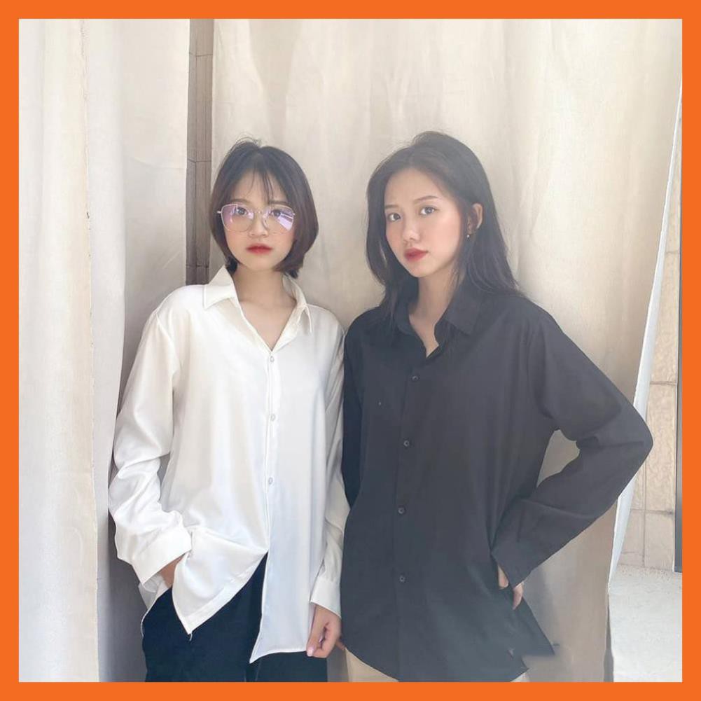 Áo sơ mi unisex nữ đen trắng dài tay form rộng,  sơ mi nữ công sở dáng suông-ASM08 | BigBuy360 - bigbuy360.vn