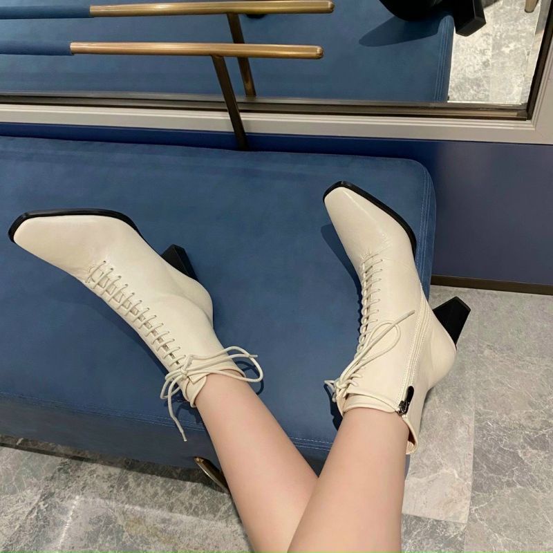 X(ẢNH THẬT) Boot Cổ Thấp Gót 7p Dây Buộc Sexy  Da Mềm Êm Fullbox Cao Cấp