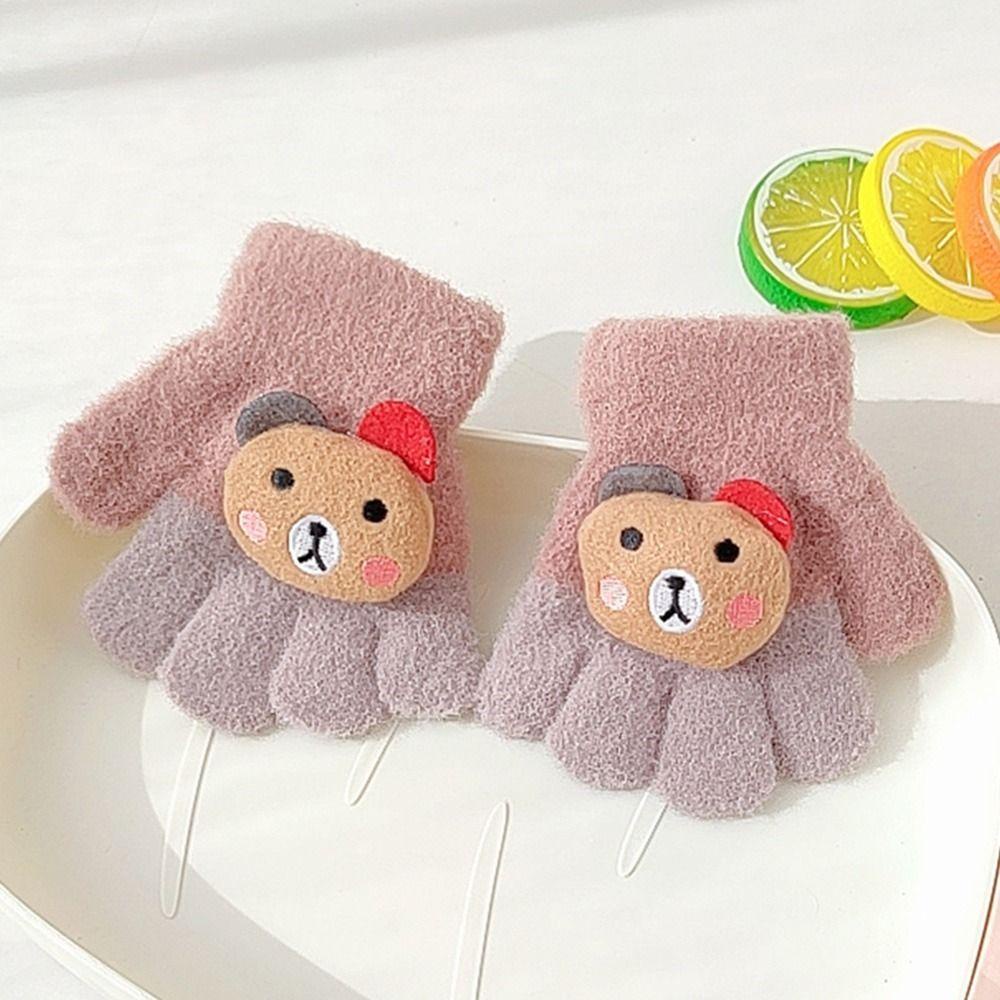 Găng Tay Giữ Ấm Dày Dặn Họa Tiết Gấu Hoạt Hình Cho Bé 0-3 Tuổi