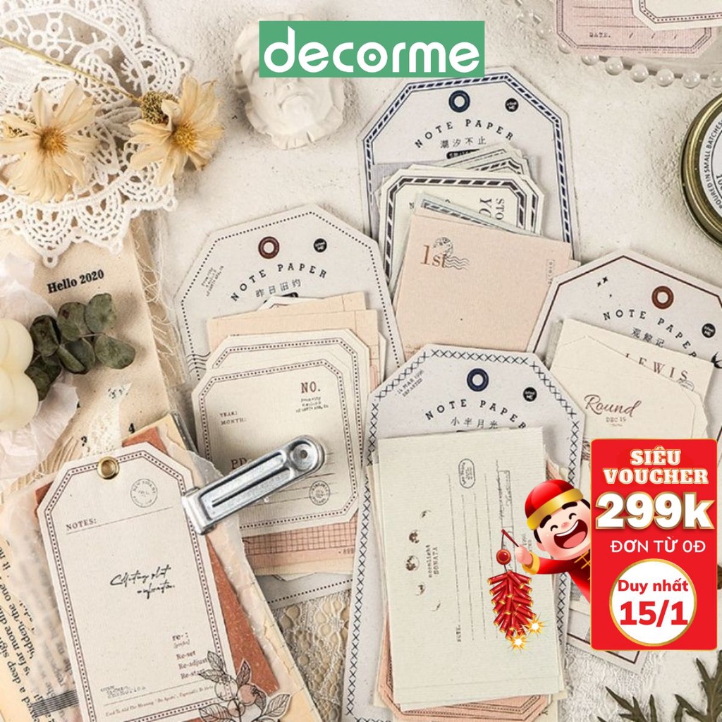 Giấy note thẻ Card Phong cách vintage DecorMe Ghi Chú 4 Ngày Đáng Yêu Trang trí sổ tay bullet journal STKTH