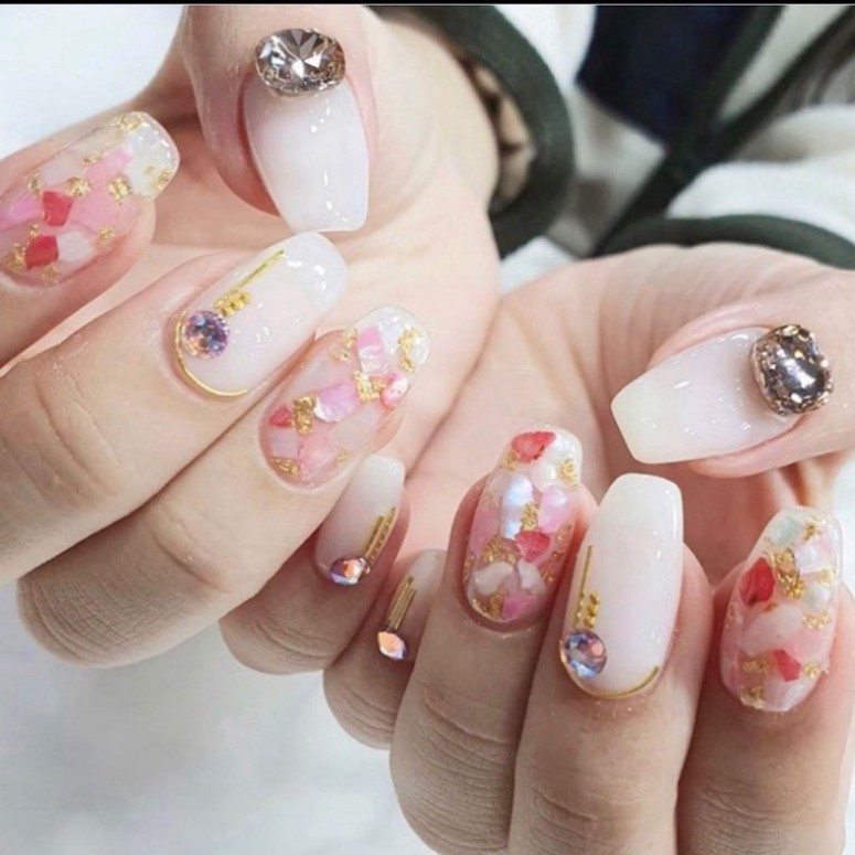 Set 12 hũ xà cừ nail size nhỏ - xà cừ trang trí móng tay đắp gel ẩn theo phong cách Hàn Nhật R80