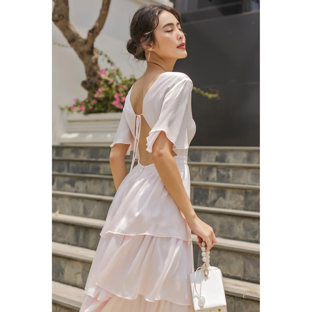 [Mã SKAMSALEP6 giảm 10% tối đa 100K đơn 150K] SÒ VINTAGE - EVA Đầm cổ V tay cánh tiên khoét lưng | BigBuy360 - bigbuy360.vn