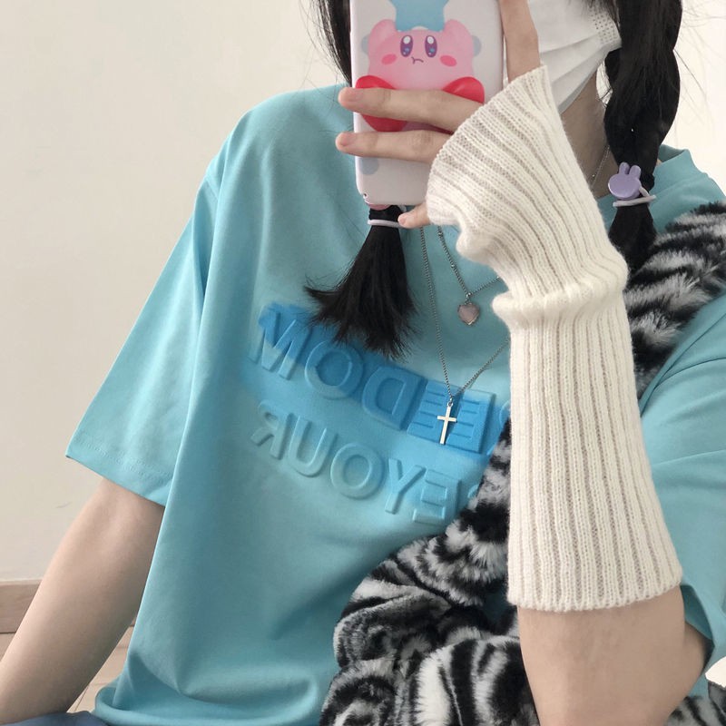 Áo Thun 100% cotton Tay Ngắn Màu Trắng Dáng Rộng Phong Cách Harajuku100% Cho Nữ