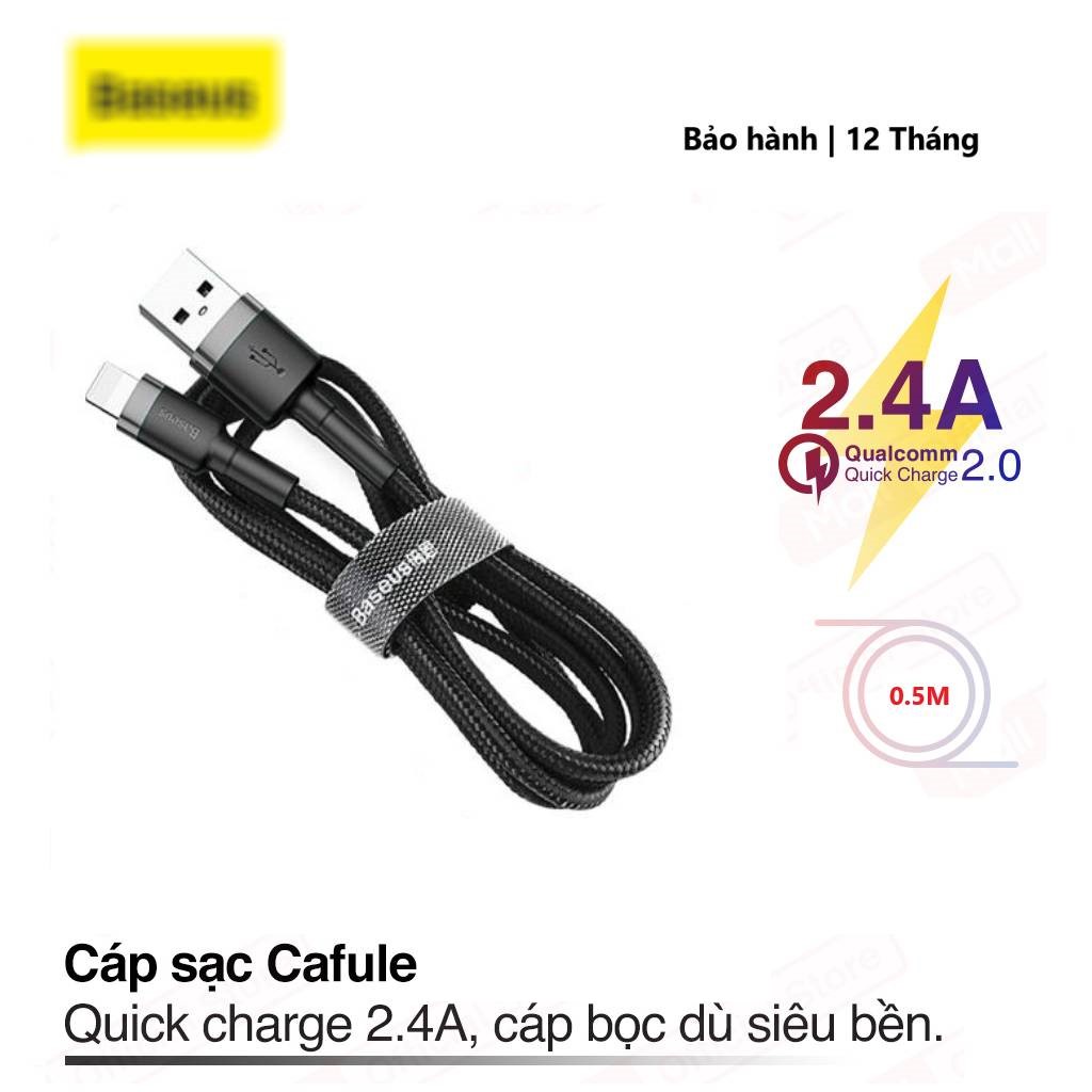 Cáp Sạc Nhanh iPhone Ipad Baseus Cafule Siêu Bền | Kèm Dây Velcro Giữ Cáp - Cáp sạc iPhone 5/6/7/8/X/XS/XS /11