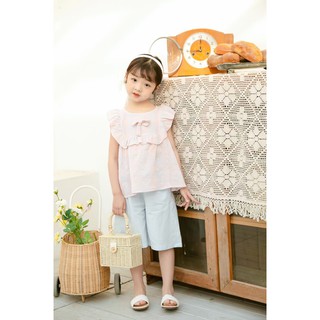Set trang phục hè bé gái áo tay cánh tiên và quần ngố màu hồng HN21011