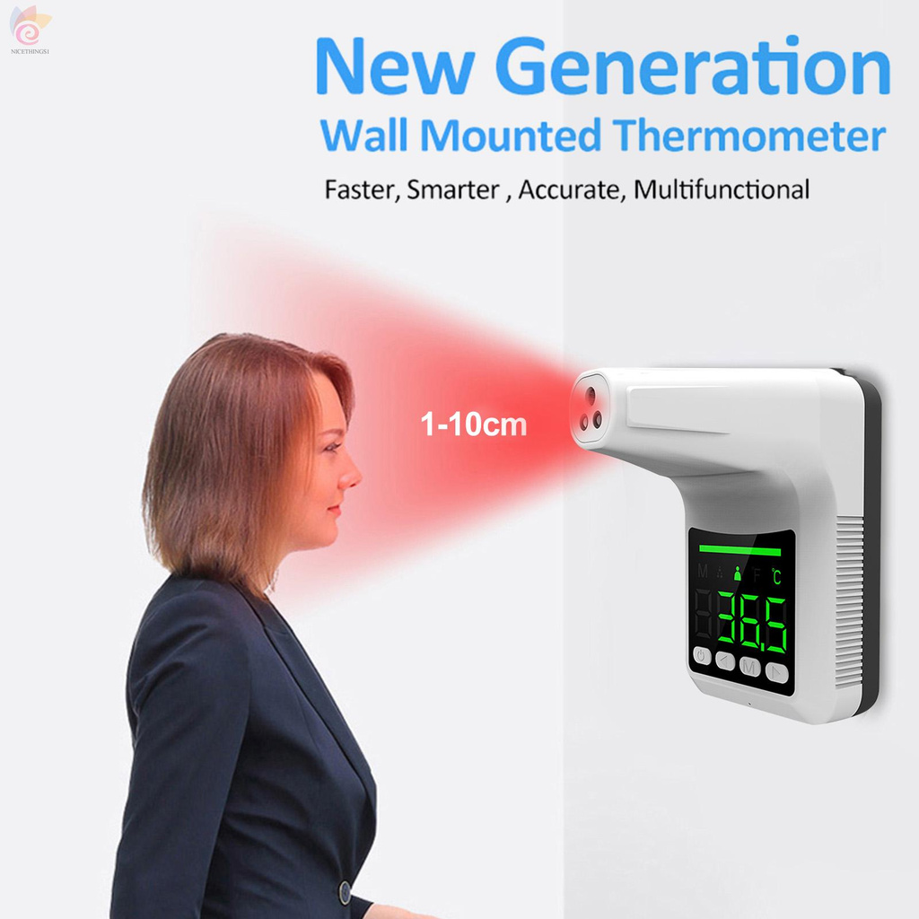 ET Non-Contact Digital Forehead Thermometer Wall-Mounted Infrared Thermometer °C / °F Unit Switch 3-Color Fever Alarm for Office Factories School Shops Restaurants