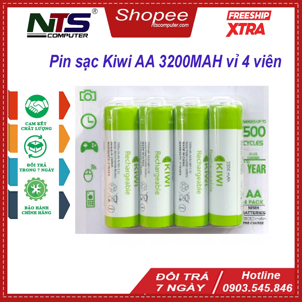 Pin sạc 2AA Kiwi dung lượng 3200 mAh hàng chính hãng