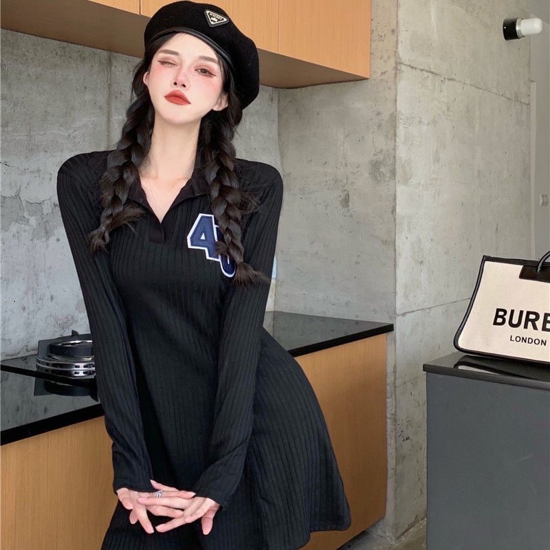 COZOK Đầm tay dài cổ polo dáng ôm thời trang