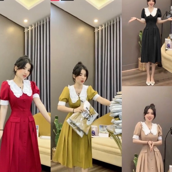 Đầm dự tiệc bigsize 50-90 kg cổ bèo váy bồng siêu xinh