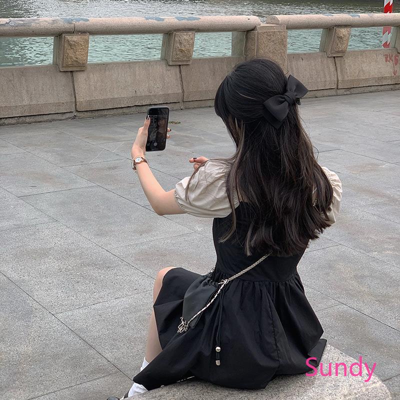 Đầm Tay Ngắn Phong Cách Retro Pháp Thời Trang Mùa Hè Cho Nữ