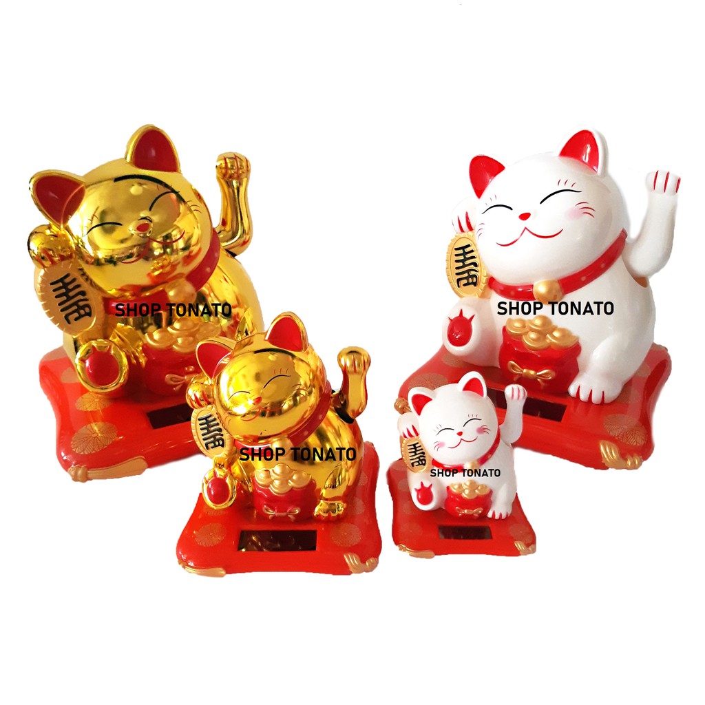 MÈO THẦN TÀI, MÈO MAY MẮN MANEKI NEKO 23001,23002,23003 SỬ DỤNG NĂNG LƯỢNG MẶT TRỜI CAO 8CM,10CM,16CM