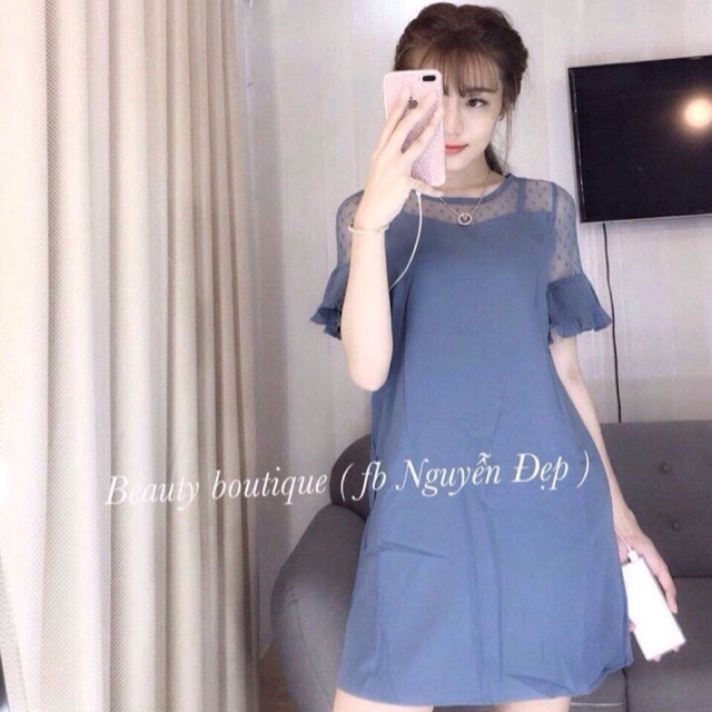 Đầm suông phối lưới _ kèm ảnh sp thật