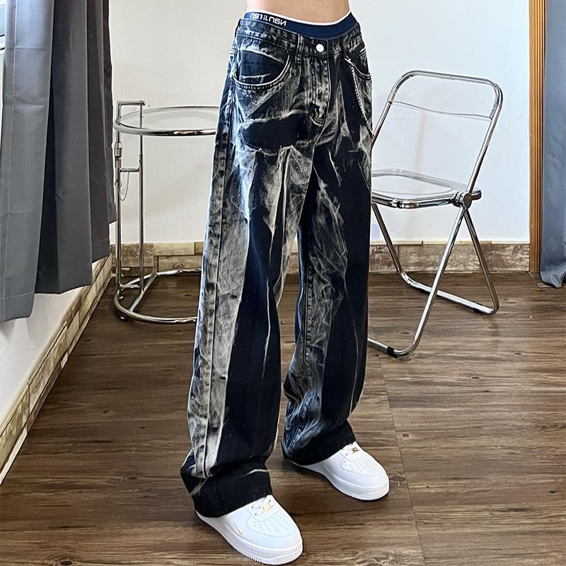 Quần Jeans Ống Rộng Màu Sắc Tương Phản Phong Cách Hip Hop Âu Mỹ Cho Nữ