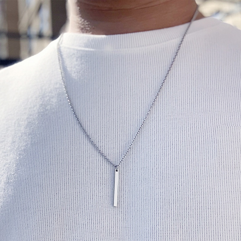 Vòng cổ Thép Không Gỉ Mặt Hình Chữ Nhật Đơn Giản Cho Nam Nữ