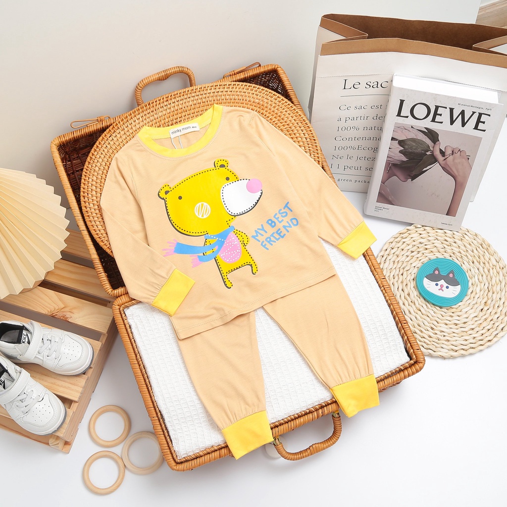 Bộ Dài Tay Cho Bé Trai Bé Gái Minky Mom Chất Thun Lạnh In Hình Đáng Yêu, Phối Viền Lạ Mắt, Bộ Thu Đông Cho Bé - TD5