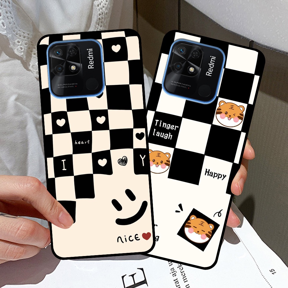 Ốp Xiaomi Redmi 9C / Redmi 10C in hình sọc caro, họa tiết đen trắng dễ thương
