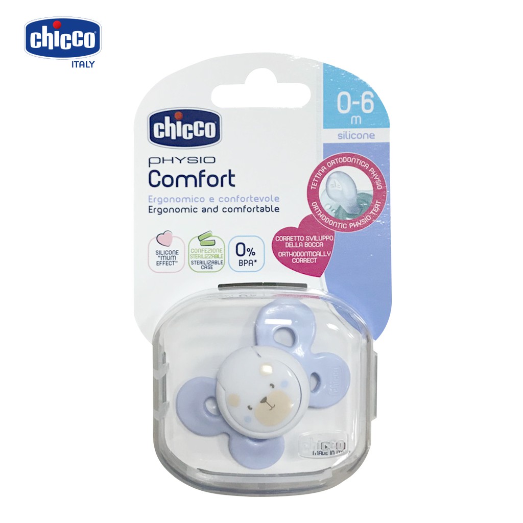 Ty ngậm silicon Chicco Physio Comfort màu xanh 0-6M