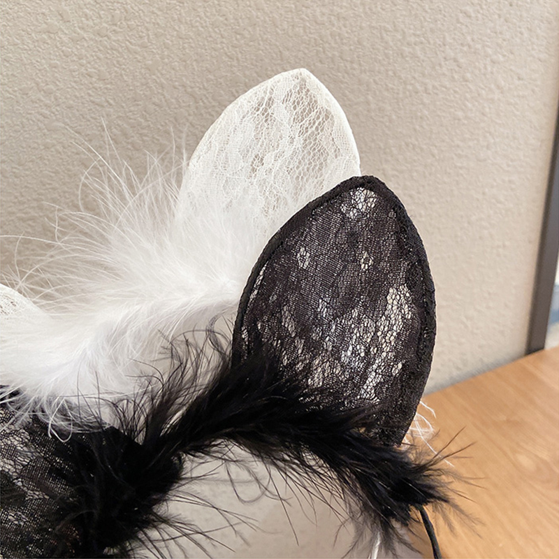 Băng Đô Cài Tóc Hình Tai Mèo Phối Ren Đáng Yêu Thời Trang