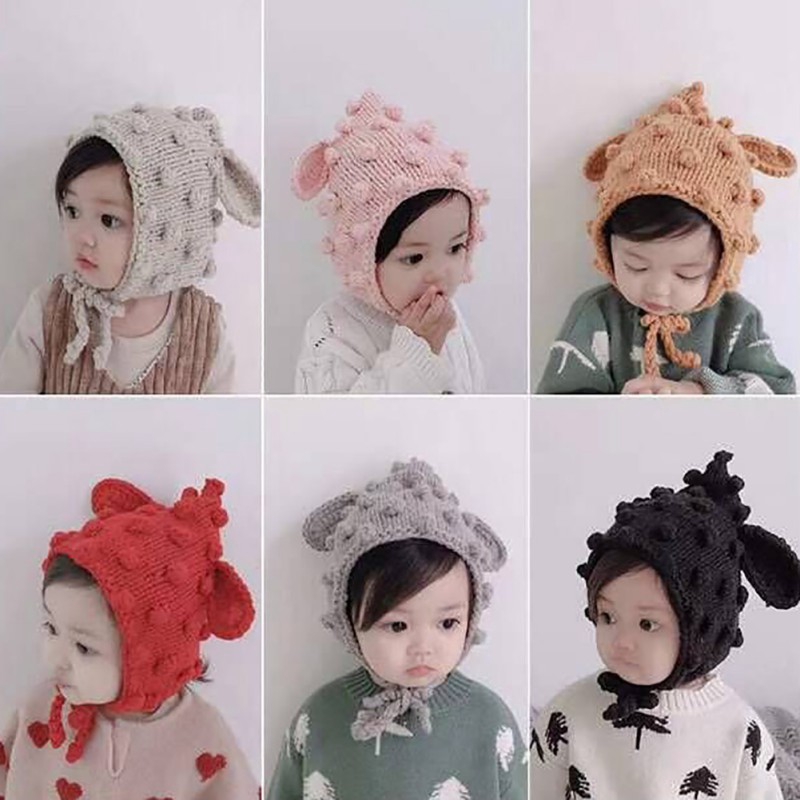 Mũ trùm đầu dệt kim thiết kế đáng yêu cho bé