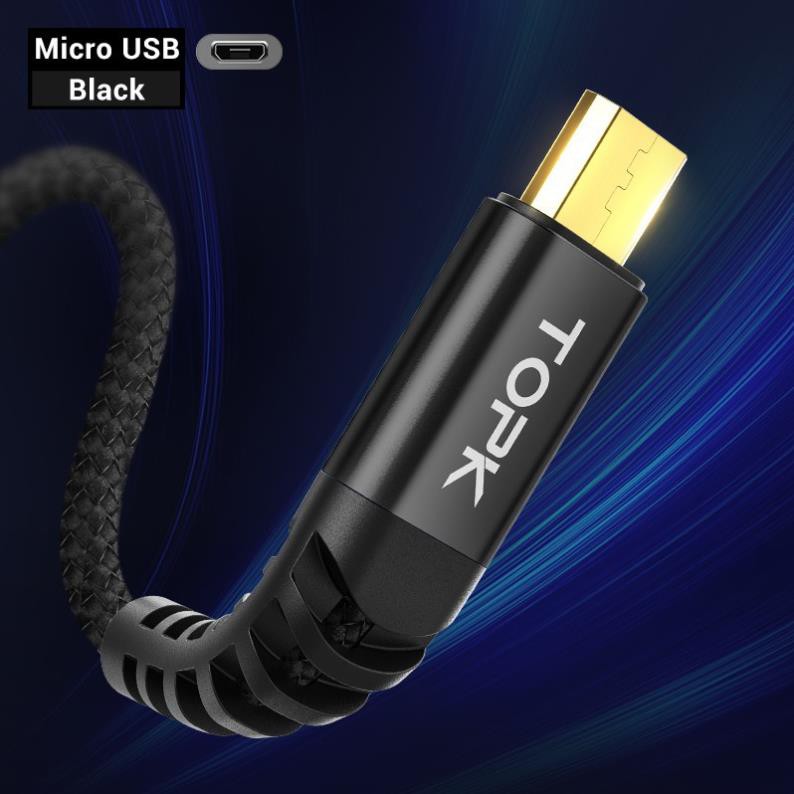 Dây Cáp Sạc TOPK Đầu Ra Micro USB / Type C/ Lightning  Sạc Nhanh Dây Nylon Bện Dài 1m Chắc Chắn