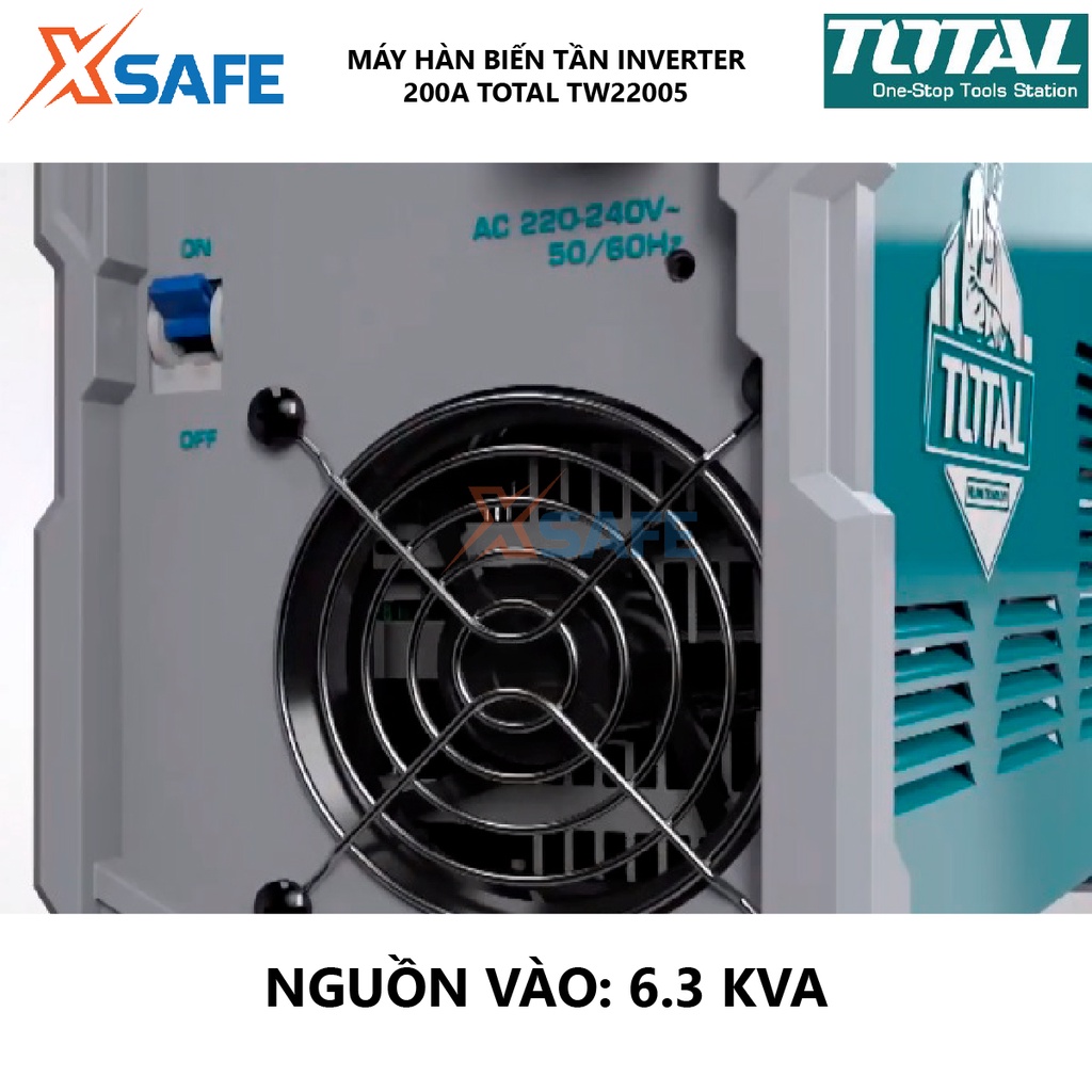 Máy hàn điện tử TOTAL TW220052 Máy hàn điện tử Inverter MMA Điện thế 220-240V Điện áp 10-200A Điện thế không tải 70V