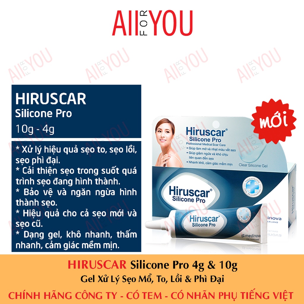 HIRUSCAR Silicone Pro Tuýp 4g & 10g - Gel Hỗ Trợ Giảm Sẹo Mổ, To, Lồi & Phì Đại