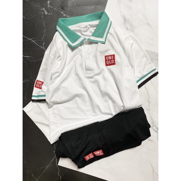 Set Bộ quần áo thể thao thời trang nam nữ mặc hè uni qlo áo trắng quần đen có túi