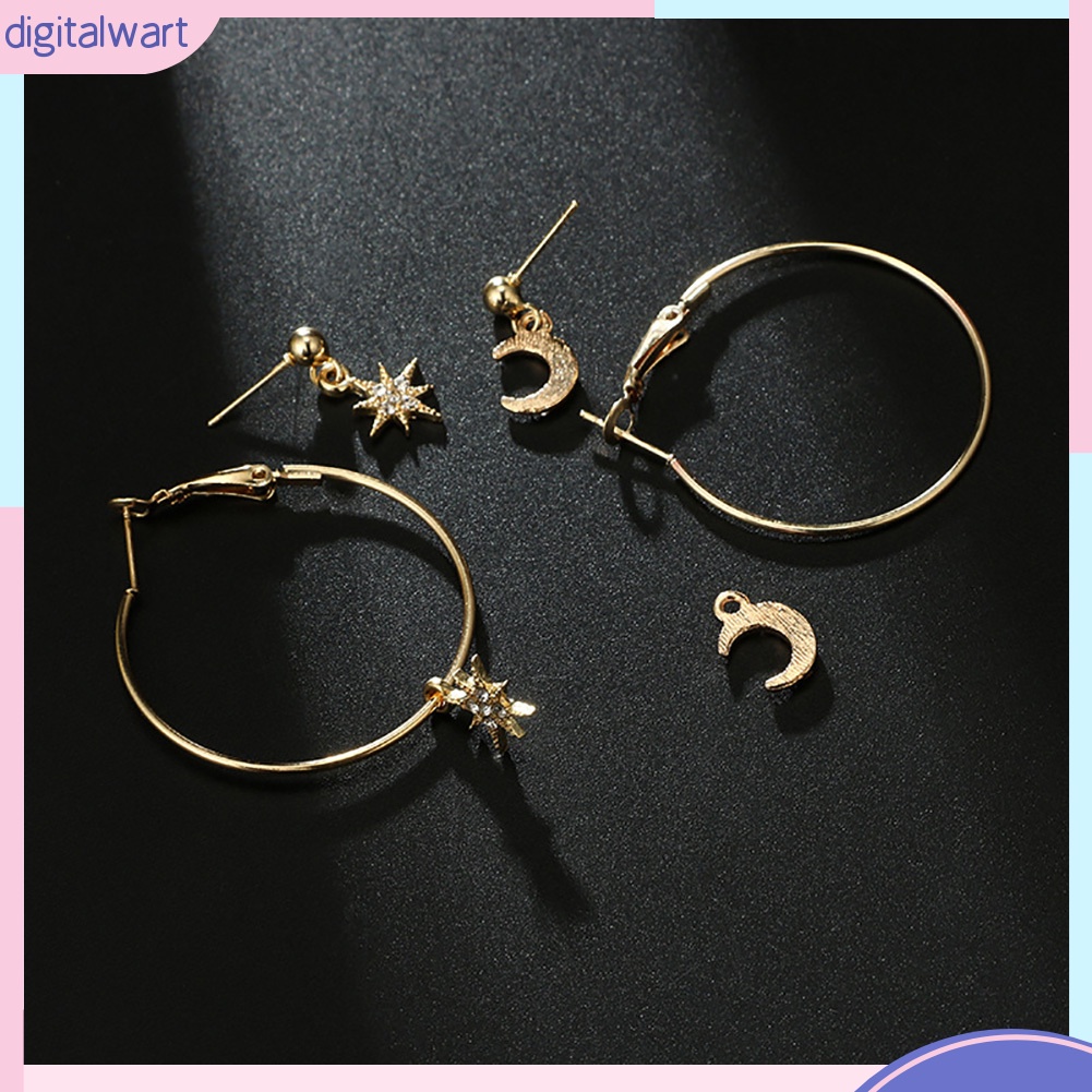 Trang sức bông tai thời trang đính đá hình trăng &amp; sao cho nữ 4 cái