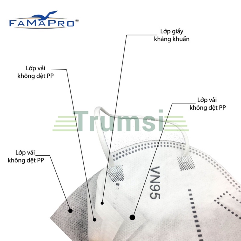 Khẩu Trang Y Tế Famapro VN95 Nam Anh Chính Hãng 4 Lớp Kháng Khuẩn Cao Cấp Hộp 10 Cái
