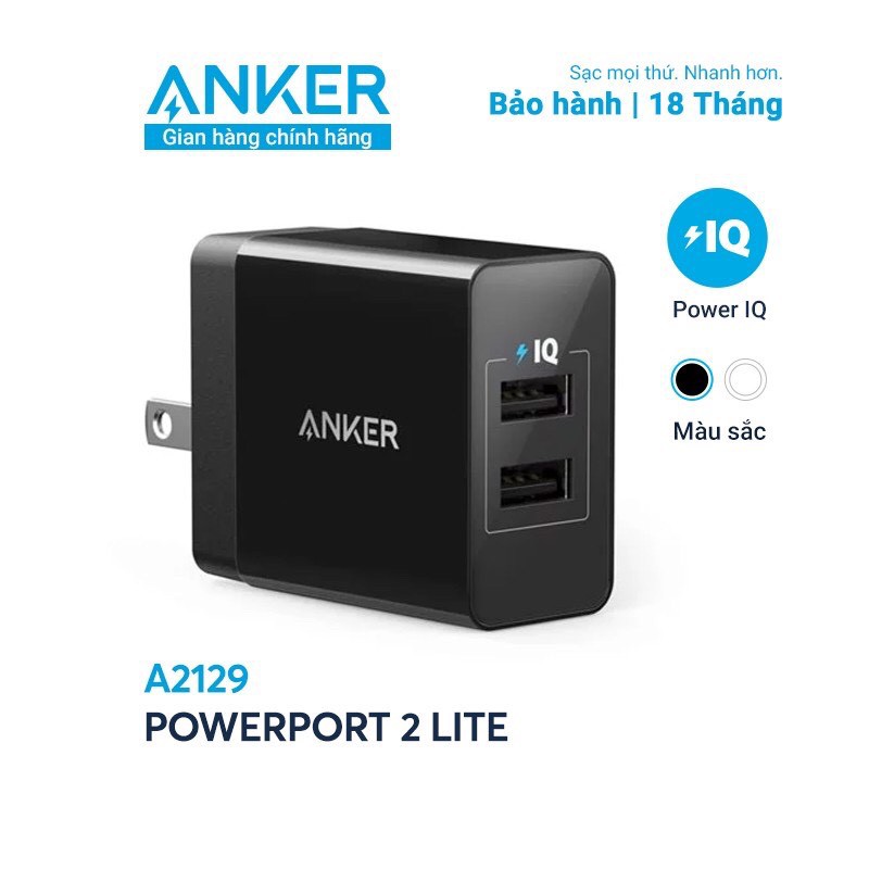 Củ Sạc ANKER PowerPort 2 Lite - 12w - A2129 - Hàng Chính Hãng