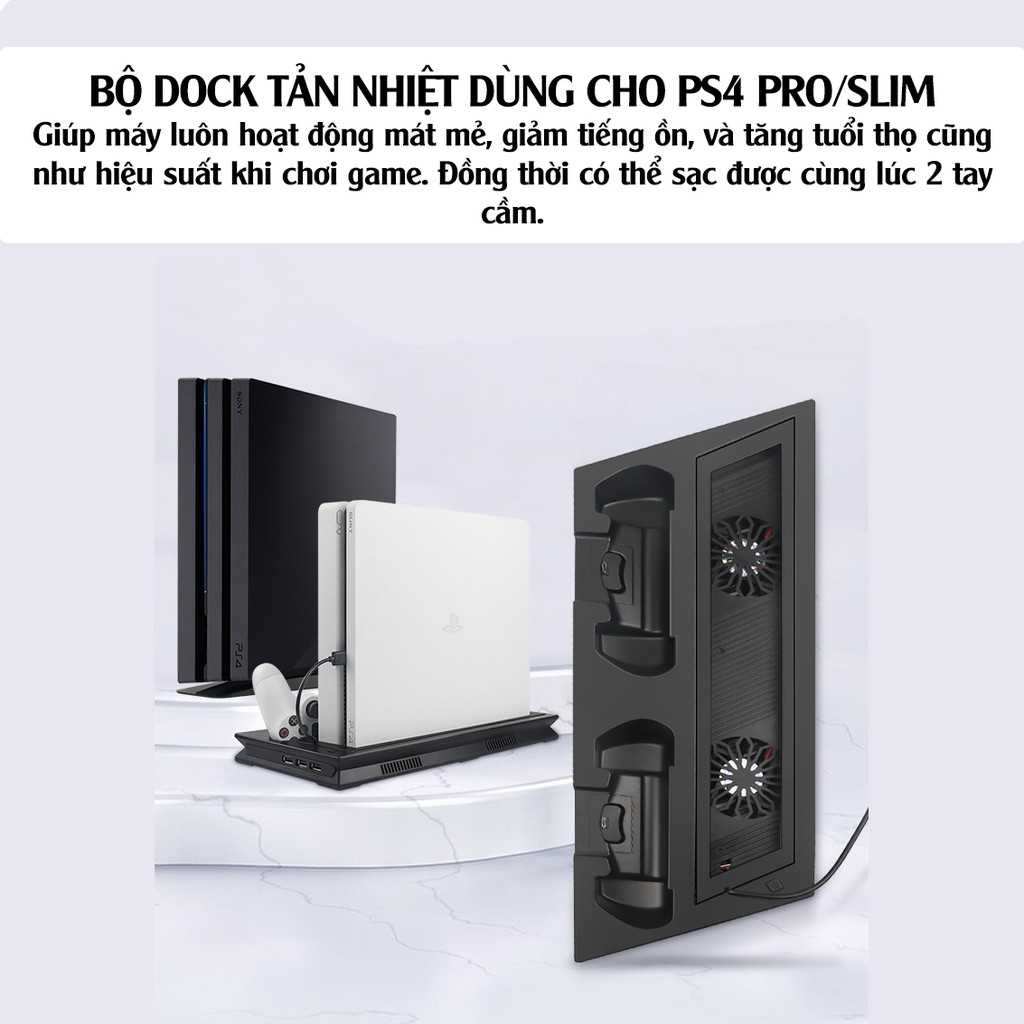 Đế tản nhiệt cho máy PS4 Slim/Pro kèm dock sạc tay cầm, đế đứng làm mát cho máy PS4 | WebRaoVat - webraovat.net.vn