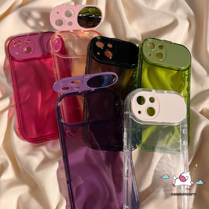 Ốp Điện Thoại TPU Mềm Màu Trơn Tích Hợp Gương Trang Điểm 2 Trong 1 Sang Trọng Cho IPhone 11 7plus 8plus XR X XS MAX 7 8 Plus 11Pro 12 Pro