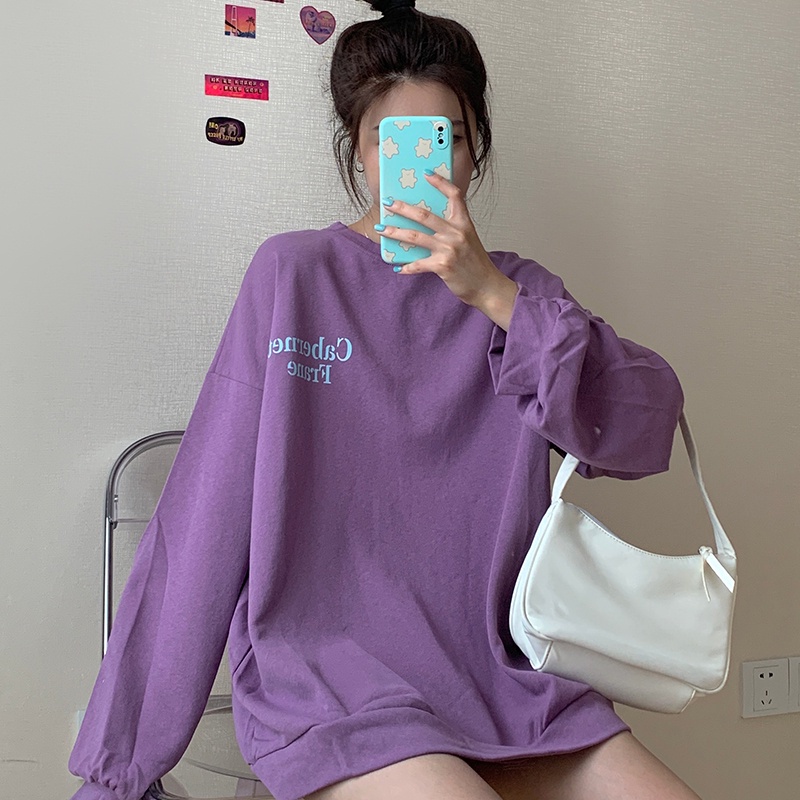 SUXI Áo Nỉ Tay Dài In Chữ Trẻ Trung Thời Trang Nữ